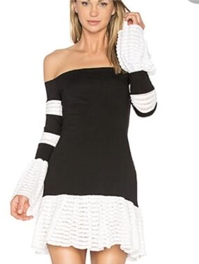 Alexis Miggy Black and White Off the Shoulder Mini Dress